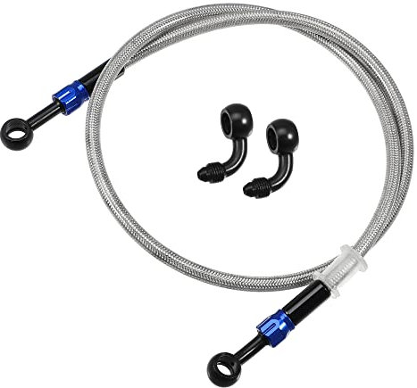 A ABSOPRO 1 Set AN3 28 90 Gradi Moto Freno Tubo Linea 90cm Argento Tono