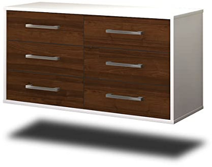 Lqliving Lowboard - Unterschrank Baltimore, Wandmontiert, Korpus: Weiss matt, Front: Holz-Design Walnuss (92x49x35cm), mit Metall Griffen, Made in Germany
