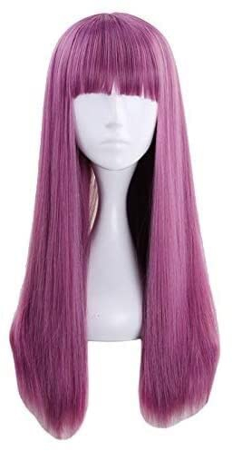 Uearlid Wig Anime Cosplay Descendants 2 Mal Lila 60 cm Lange Perücke, Cosplay-Kostüm, gerade, hitzebeständig, Kunsthaar, Party + kostenlose Perückenkappe