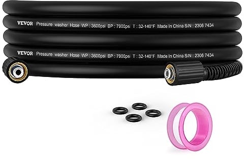 VEVOR Tubo per Idropulitrice 7,6m di Ricambio, Filettatura in Ottone Alta Compatibilità, Tubo Flessibile 6,4mm Connettore Filettato M22-14 mm Raggio di Curvatura 19,1 mm 248,21 Bar ad Alta Pressione
