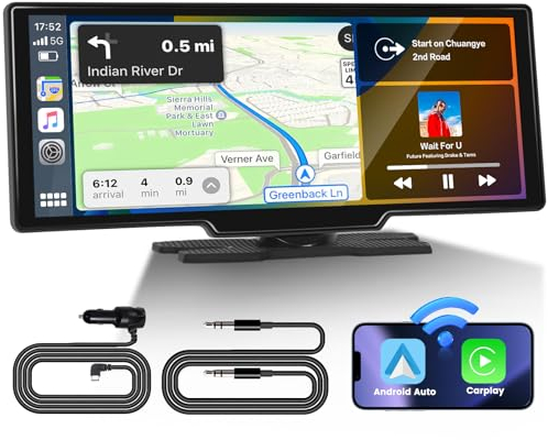Hikity Portable A-pple CarPlay Display mit Wireless Android Auto 10.26 Zoll Car Play Bildschirm mit Bluetooth Mirror Link AUX TF Type-C Für Alle Modelle