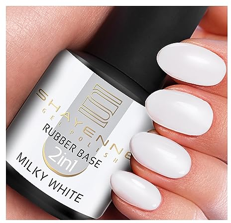 SHAYENNE 2in1 Rubber Base Color Milky White Weiss Gel Nagellack 15 ml für UV LED Lampe | MADE in Germany | Cover Nail Polish for Nail Lamp | Nagel Lack Gellack Nagelgel