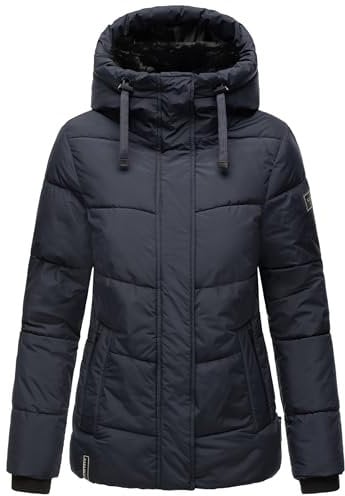 Navahoo Damen Winterjacke warme Steppjacke mit Kapuze und abnehmbaren Kunstfell-Kragen Sag ja XIV Navy Gr. M