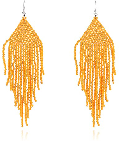 ALTCIRNMD Lange Perlen Quaste Ohrringe Boho Handgemachte Perlen Fransen Tropfen Ohrringe Rocaille Baumeln Ohrringe Indianer Ohrringe Für Frauen Und Mädchen