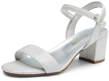 DREAM PAIRS Sandali Donna Tacco Blocco Eleganti,Argento Glitter,40.5