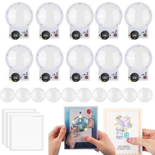 OTCRAFT Lot de 30 lumières circulaires et lumineuses faciles avec 20 dômes Shaker pour cartes de Noël et décoration de scrapbooking - Autocollants avec LED blanches chaudes