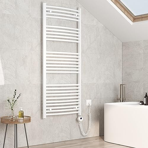 EMKE Scaldasalviette elettrico da bagno, 140 x 60 cm, con termostato, scaldasalviette con timer, colore bianco, 600 W