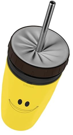 Twizz Cup Coffee Travel Mug With Straw, Unique Twist Leak Proof Design, Cupportable Anti-Spill Creative Water Cup (Yellow-Smile Face)