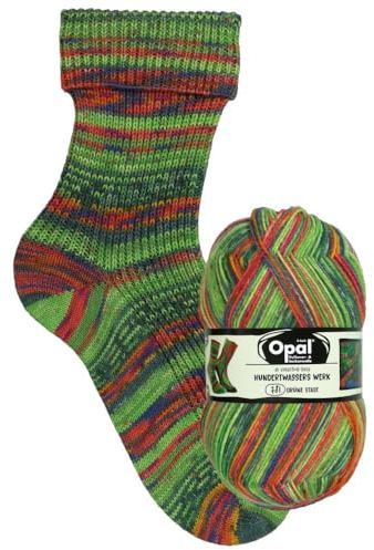 Opal Sockenwolle Hundertwasser neue Serie | Sockengarn 4-fädig | Strumpfwolle zum Stricken und Häkeln | 100g, 420m (Farbe 4052 Grüne Stadt)