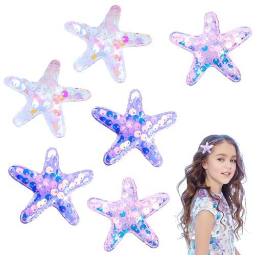 Amabro 6 fermagli per capelli a stella marina, 6 cm, a forma di stella marina, con paillette, fermagli per capelli, per donne e bambini(B)
