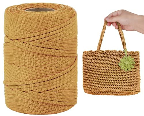 LEREATI Makramee Garn 3mm Senfgelb 90m Polyester Garn Wohnung Häkelgarn Polyestergarn Geflochten Polypropylen-Kordel für Tasche, Hut, Platzteller, Umhängetasche, Handtasche, Handwerk