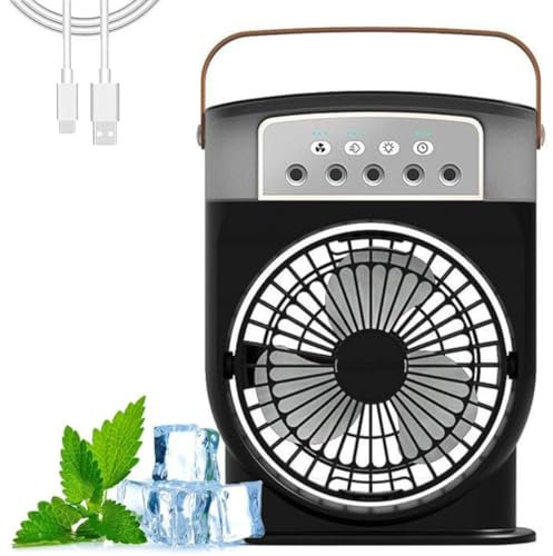 Polarlux Air Cooler, Polarlux Ice Fan, Aqua Freeze Portable Air Cooler Fan, Portable Air Conditioner, Ice Blast Fan with Ice Cooling System 3 Speeds, Rechargeable Portable Mini Misting Fan (Black)