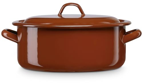 briebe Kochtopf für Induktion, 30 cm, 8 l, groß, mit Deckel, emaillierter Stahl, geeignet für Glaskeramik, Feuer, Gas, Backofen, Terra, Vintage, Ziegelbraun