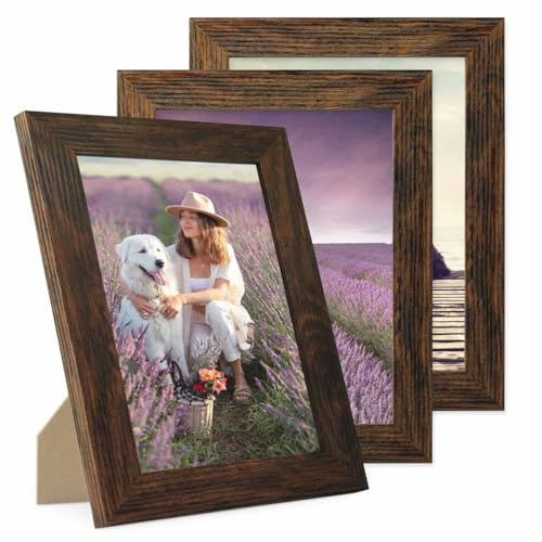 PHOTOLINI Bilderrahmen 15x20 Holz MDF Eiche Dunkel, 3er Set breite Bilderrahmen 20x15, Picture Frame mit Acrylglas, Bilder Rahmen 15 x 20 cm zum Aufhängen & Aufstellen, Rahmen 15x20 mit Zubehör