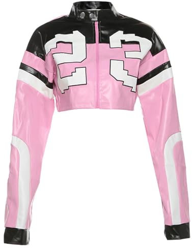 OonMan Giubbotto Donna Autunno Donna Ricamo Splicing Slim Giacca in Pelle Faux Cappotto-Rosa-XL