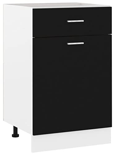 Myheimly Schubunterschrank Schwarz 50x46x81,5 cm Holzwerkstoff Küchenschrank Küchenzeile Küchenmöbel Unterschrank Küchenunterschrank Schrank