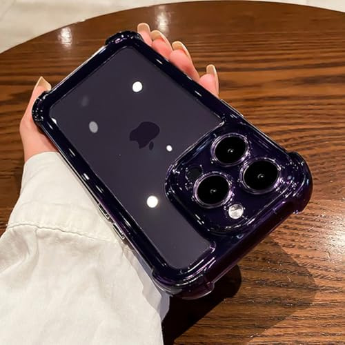 GXZJFC Stoßfeste, durchsichtige Handyhülle für iPhone 16 15 14 13 12 11 Pro Max XR XS 8 Plus Silikon-Stoßfänger, transparente Harte Rückseite, dunkelviolett, für iPhone 14 Pro