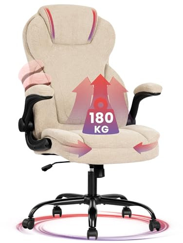 Fantasylab Bürostuhl 180KG Chefsessel Bürostuhl Stoff Schreibtischstuhl Ergonomischer Drehsessel XXL Office Chair, Beige