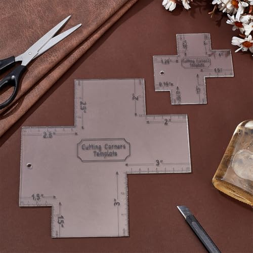 INFUNLY 2 Stück Box Ecken Schablone Zum Herstellen von Taschen 7.8/3.9 Schneideecken Schablonen Transparente Acryl Quilt Box Ecken Schablone Für Anfänger Gebogene Tasche Reißverschlusstasche