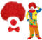 UILYNIU 3 Stück Clown Kostüm Set Herren Damen Clown Perücke Rot Perücke Lockige Clownsnasen Fliege für Party Karneval (Rot)