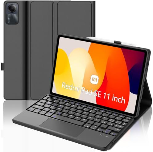 SENGBIRCH Custodia con Tastiera Xiaomi Redmi Pad SE 11, Tastiera Italiano per Xiaomi Tablet Redmi Pad SE con Trackpad, Cover Xiaomi Redmi Pad SE con Tastiera, Tastiera Wireless, Smart Cover, Nero