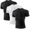 Niksa Compression Shirt Men, 3 Packs Short Sleeve Gym T Shirts Men's Muscle Fit T-Shirt Breathable Active Wear T Shirt Base Layers Quick Dry Tops for Running Cycling Sports, Black and White, XL