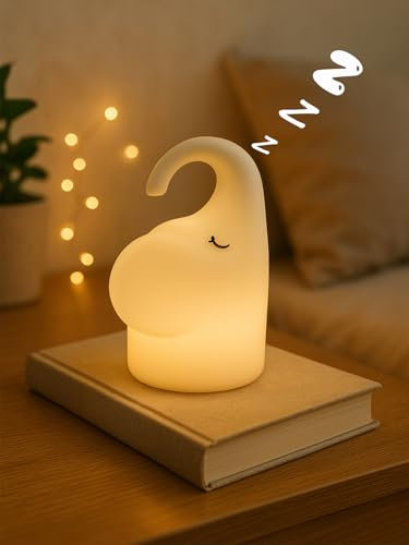praclife Baby Elephant Night Light for Kids, Rechargeable Cute Night Light 2 Lighting Modes, Silicone Bedroom Lamp with Touch Control, Kawaii Nursery Baby Room Decor