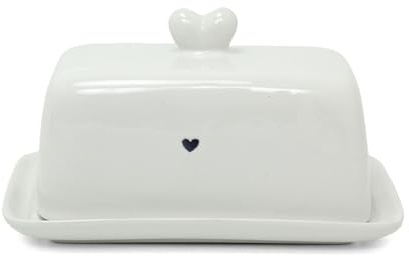 Carousel Home Heart Butter Dish with Lid | Elegant Heart Design Container for Perfect Butter Storage | Ceramic White Butter Dish with Lid