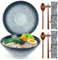 2 Set Ceramic Ramen Bowl - Japanese Noodle Bowls with Chopsticks & Spoons for Soup Ramen Pasta Fruit Salad Rice Food - 1050 ML, Microwave Safe, 20CM - Housewarming Gifts for New Home (Ocean Mist)