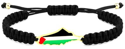 Zircobic Bracelet Tressé Noir Ajustable – Accessoires Drapeau Palestinien Doré, Symbole de Liberté, Espoir et Unité, Pour le Quotidien ou les Cadeaux