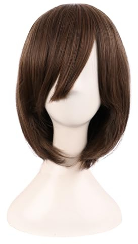 MapofBeauty 14 Zoll/35 cm Damen Seite Bangs Gerade Damen Cosplay Kurze BOB Perücke (Braun)
