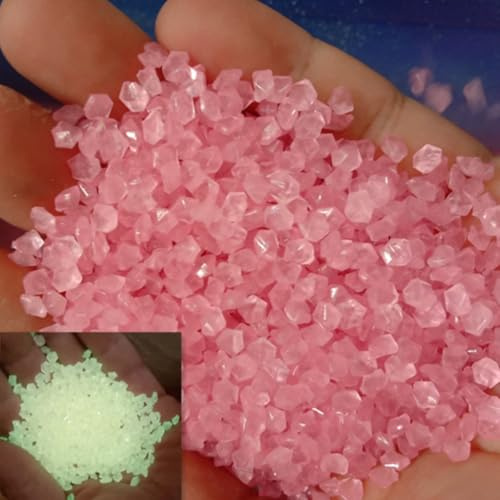 FOLANDO 6000 Stück Fluoreszierender Sand Nachtleuchtende Steine Kleine Kies Mini Kieselsteine Harz für Gartendekoration Aquarium Landschaften Vasen Dekor Handwerk, 3-5mm (Rosa)