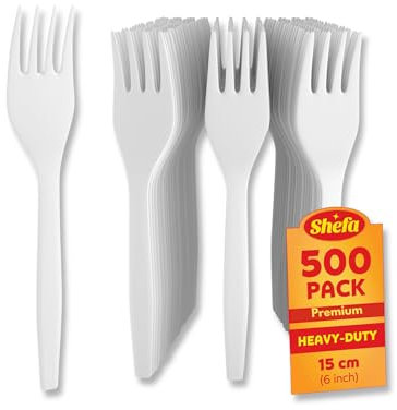 Shefa 500 Premium White Forks, Heavy Duty Forks, Microwave-Safe Tablefork, 6 Long for Birthday, Parties, Camping, Catering and Wedding Cutlery Set
