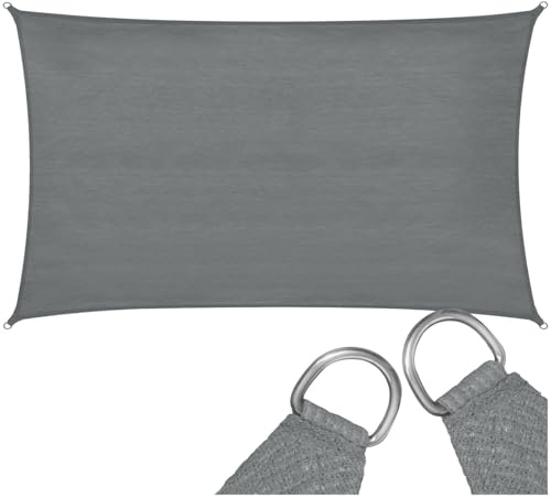 tectake® Sonnensegel, reißfestes HDPE Gewebe, 87% UV Schutz, Sonnenschutz Sichtschutz Balkon, Sichtschutz Garten, für Pergola, Windschutz Terrasse, mit Ösen und Spannseile - rechteckig, grau, 5 x 7 m