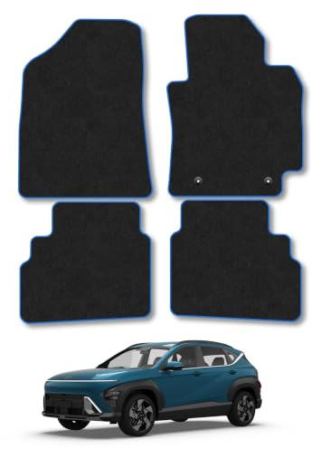 Hyundai Kona (2023+) [Petrol, Hybrid] Carpet Car Mats | Blue Edge Trim Tailored Fit Floor Mats Full Coverage Protection Accessories Easy Clean Anti Slip Made in the UK
