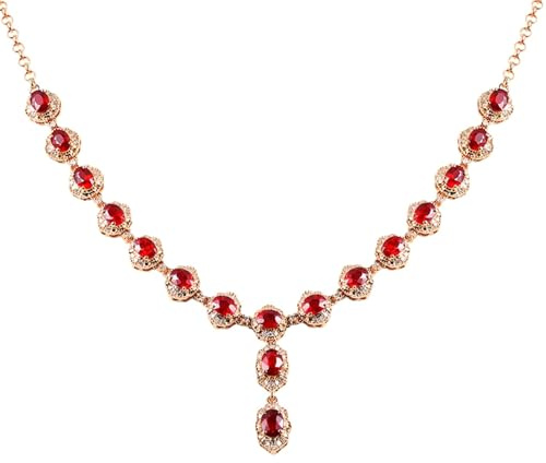 Calefee Labor Rubin Halskette Damen, Goldkette mit Anhänger Echtgold 750 mit Labor Rubin 4.65ct und Diamant, Echtschmuck für Frauen