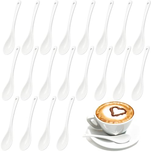 Ferenando 20 PCS Porcelain White Coffee Spoons, 5.1in Ceramic Spoon | Small Tea Spoons, Multi-Purpose Teaspoons Set for Coffee, Espresso, Jam, Dessert, Sauce, Yogurt & Milky