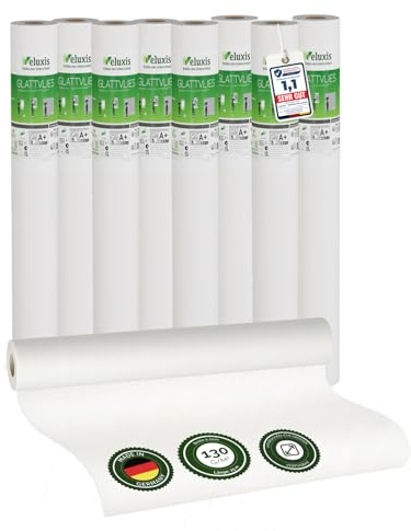Glattvlies 8er-Set Renoviervlies Untertapete – 25,00 m × 1,00 m - 130g/m² | Weiße Vliestapete, 130 g/m²; überstreichbar, rissüberbrückend, Tapete weiß – Malervlies für Wände und als Anstrichvlies