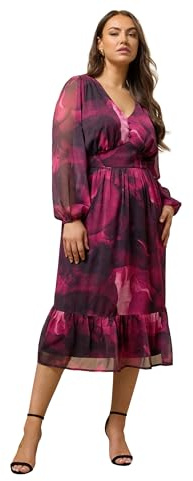 EVANS Curve Red Floral Print Half Placket Dress - Women's - Plus Size Curve