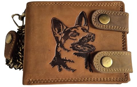 Einkaufszauber Echt Leder Geldbeutel Schäferhund Rustikal mit Kette - Herrengeldbeutel