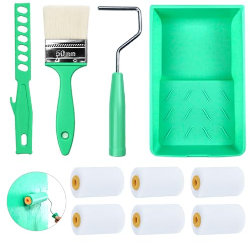 10 Pcs Small Paint Roller Sets for Painting, 2 Inch Foam Paint Rollers Small Foam Roller Paint Set for Furniture Painting Renovating of Wood Skirting Doors for Gloss & Satin, with Tray, Refills, etc