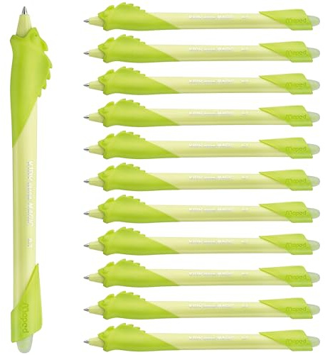 Maped Kidy Learn löschbarer Kugelschreiber, 12 Stück, Chamäleon-Tierstift, für Kinder mit integriertem Radiergummi, nachfüllbar und ergonomisch, zum Erlernen des Schreibens, Grundschulbedarf