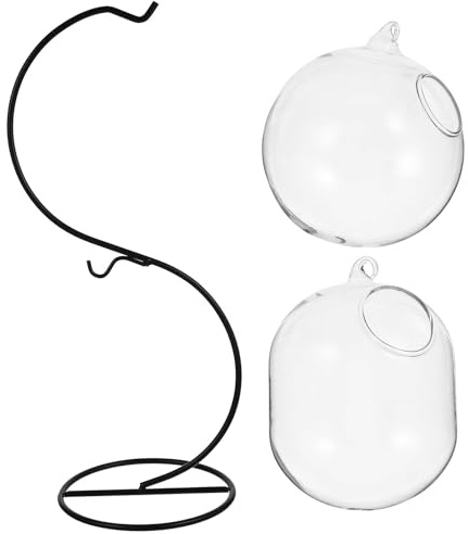 HOMSFOU Ensemble Aquarium en Verre 12 Cm Boule avec Support en Fer S-Type, Vase Hydroponique Moyen pour Plantes Succulentes, Décoration Bureau Multifonctionnelle et Moderne