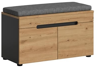 furnling Sitzbank Cano, Front in Artisan, 2 Türen, 2 Fächer, mit Sitzkissen, Garderobenbank mit Stauraum, Höhe 45 cm, Korpus Basalt grau