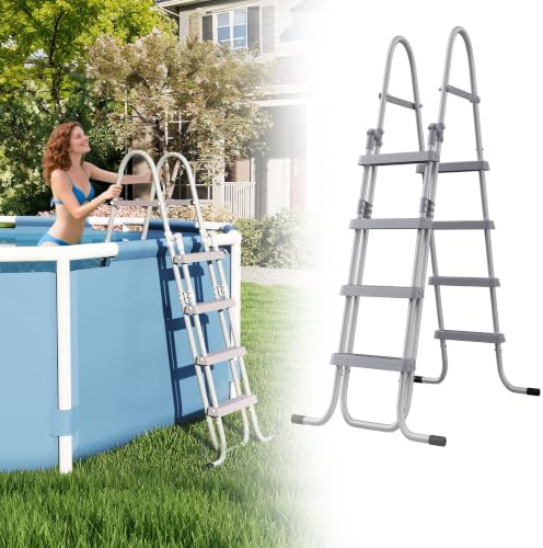 UISEBRT Poolleiter mit 4 Stufen,Sicherheitsleiter Höhe bis zu 130 cm,Metall Pooltreppe für Aufstellpool,Schwimmbadleiter Wendbar bis 150KG Tragfähigkeit, Grau