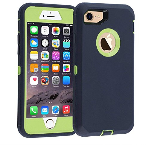 smartelf Case for iPhone 7/8 [HEAVY DUTY] 3 in 1 Built-in Screen Protector Protective Cover Dust-Proof Shockproof Drop-Proof Scratch-resistant Hard Shell for Apple iPhone 7/8 4.7 inch-Blue/Green