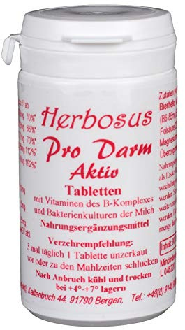 Pro Darm Aktiv Tabletten von Herbosus mit Milchsäurebakterien und B Vitaminen.