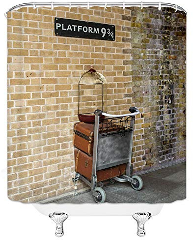 Feierman Platform 9 3/4 Shower Curtain Decor Magical Portal to World Wizarding School Fabric Bathroom Curtain Decor Mildew Resistant Machine Washable with Hooks 70x70Inches (Multi 4832)