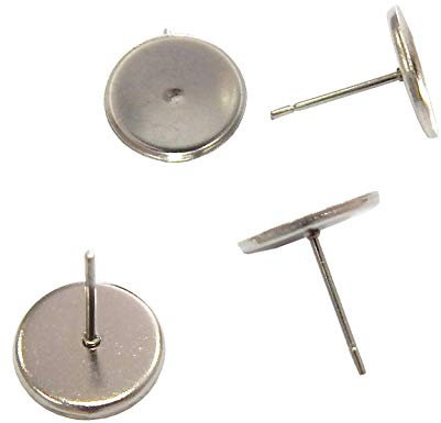 Perlin - 40stk Edelstahl Ohrstecker Fassung für 10mm Cabochons Ohrsteckerrohlinge Rund für Schmuck M543 x2