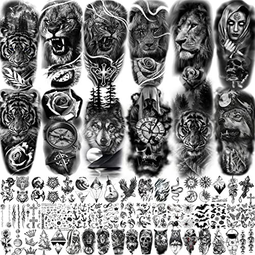 Coktak 12 Feuilles Forêt Réaliste Loup Tatouages éphémère Pour Hommes Art Corporel tatouage Temporaires Femmes Bras Tatouage Autocollants Enfants Tribal Coyote Animal Faux Adultes Tatouage Tattoos